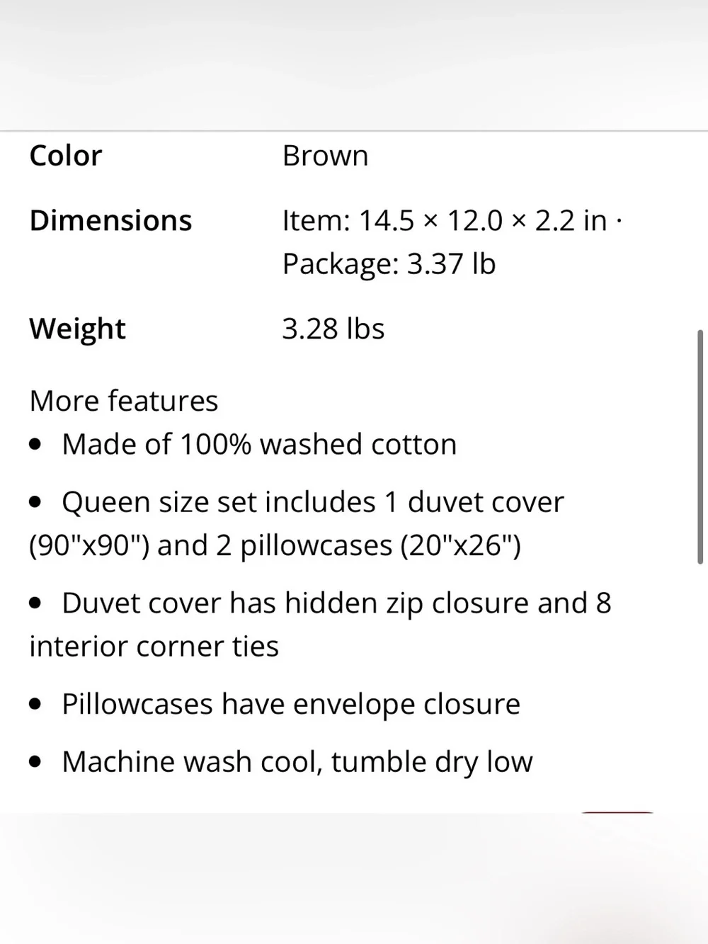QUEEN SIZE Duvet 3 Pc. Set 100% Washed Cotton - BROWN